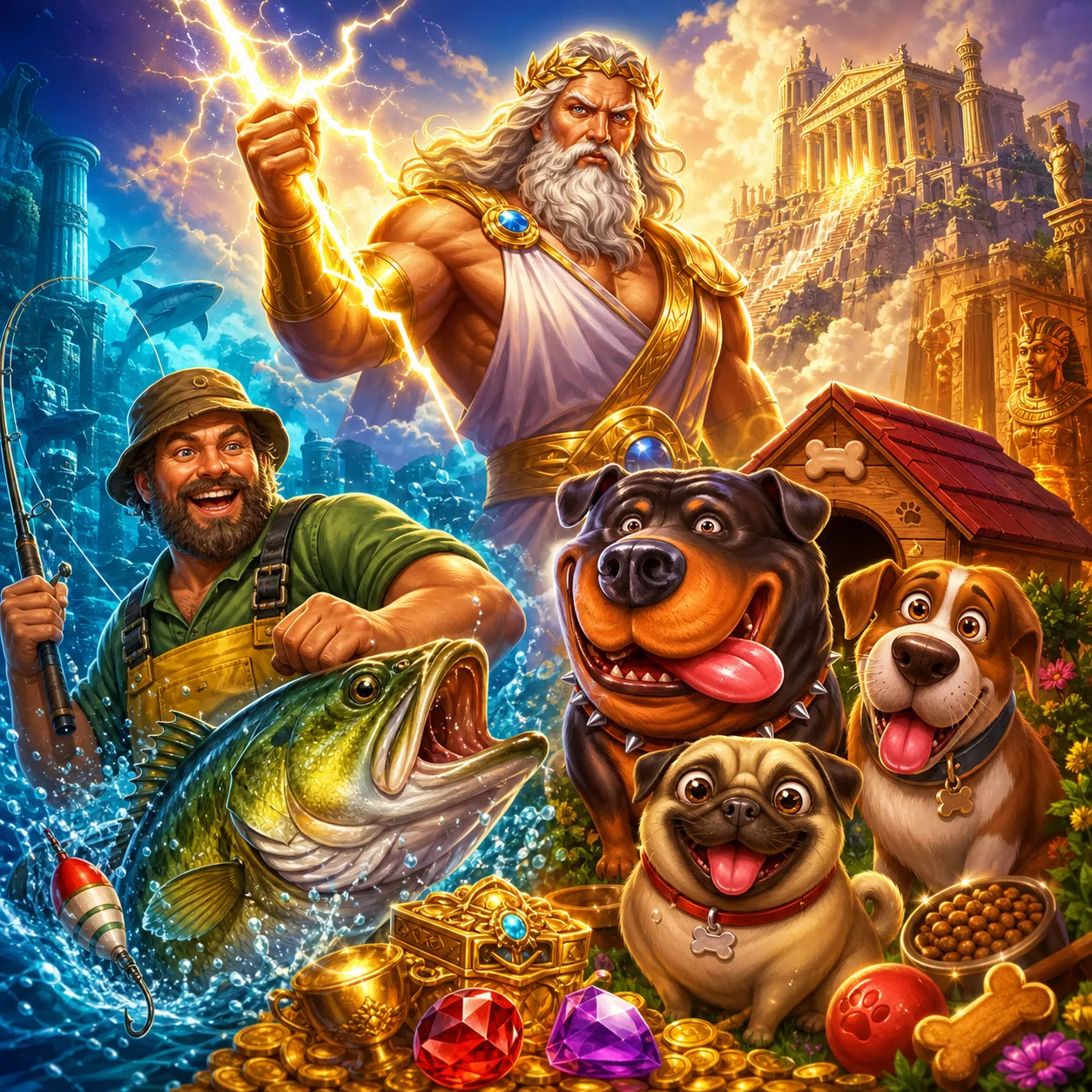 dynamic slot game artwork featuring vibrant characters and immersive environments in a fantasy setting